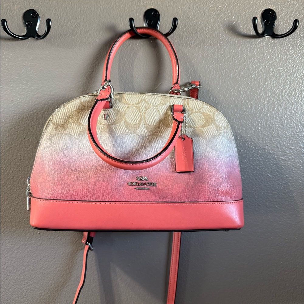 Coach Mini Sierra Satchel Signature Canvas Ombre Dome Satchel in Coral/Beige